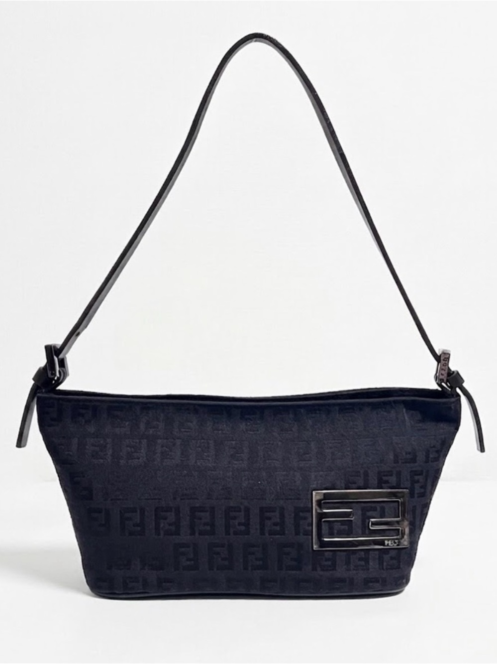 Fendi Zucchino One Shoulder Bag Zucca Canvas Leather Trim / Vintage